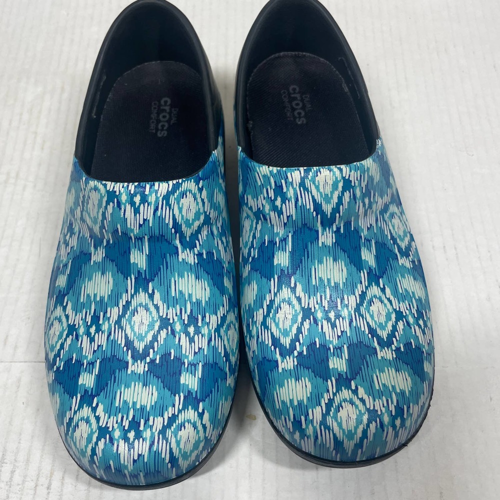 Asos Blue Black Dual Comfort Nurse Anti Slip Geometric Print Clog Mule Womens 6‎